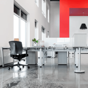 This is a modern Miami Office Furniture Friant Verity benching and cubicle system By Friant.