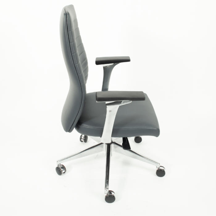 This is a picture of an OFW Oggi Black Ribbed Mid-Back Chair.