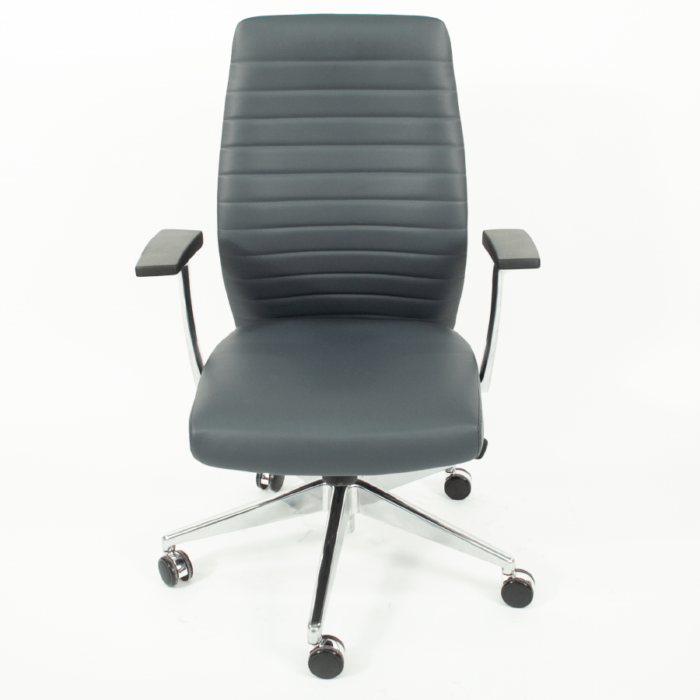 This is a picture of an OFW Oggi Black Ribbed Mid-Back Chair.