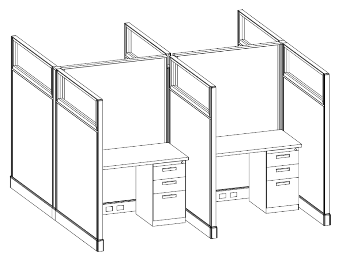 (PO-SYS-0007) Open Plan 4' x 4' Cubicle with Glass