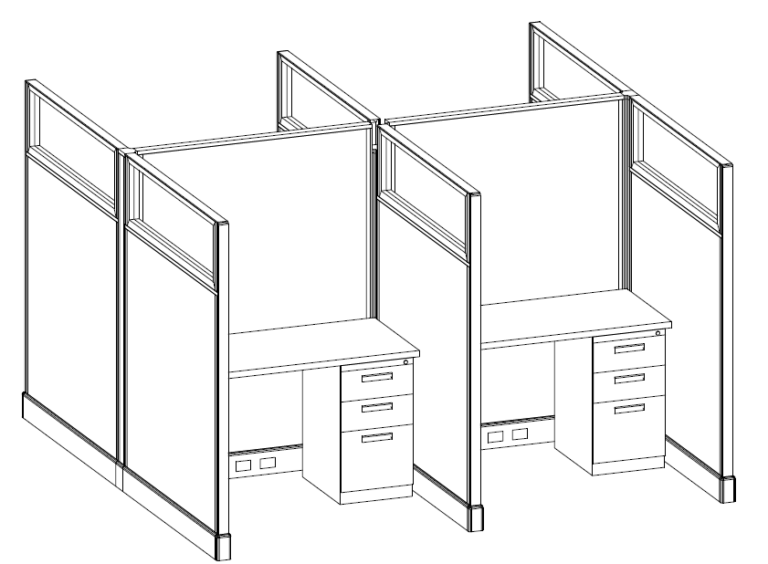 (PO-SYS-0007) Open Plan 4' x 4' Cubicle with Glass