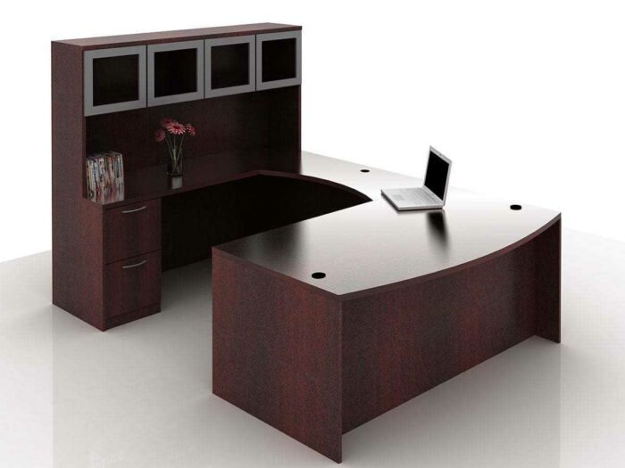 OFW TL U-Shape Desk with Glass Hutch BBF & FF 36x72