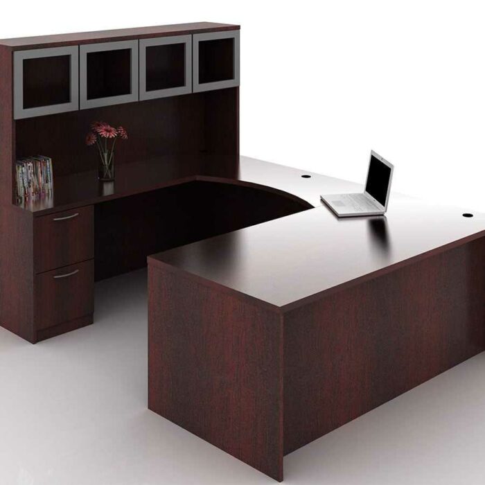 OFW TL U-Shape Rectangular Desk with Glass Hutch BBF & FF 36x72