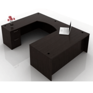 This is a picture of a black OFW TL U-Shape Rectangular Desk with BBF.