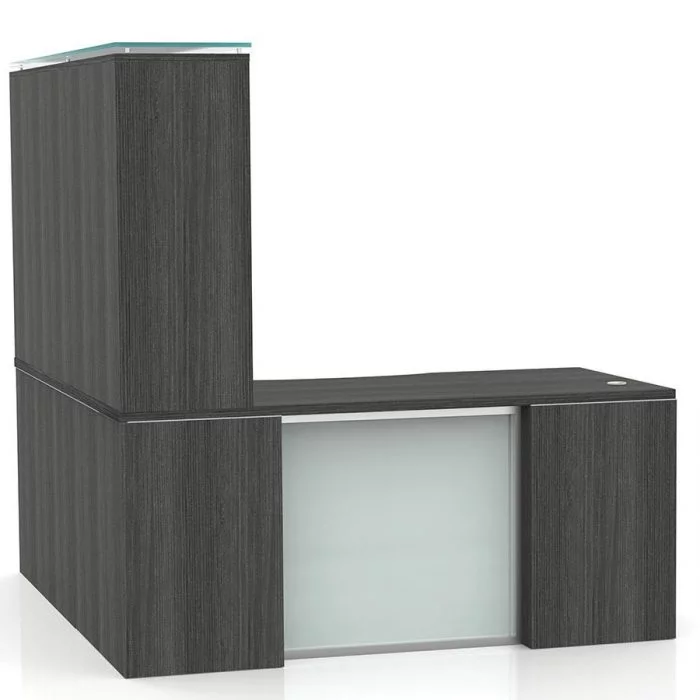 OFW VL L-Shape Desk with Modesty and Glass Hutch