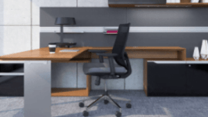 This is a picture of a desk and an office chair.