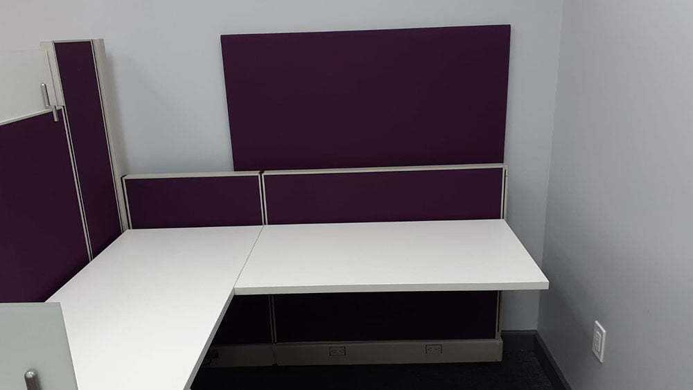 Multicolored office furniture cubicle installation