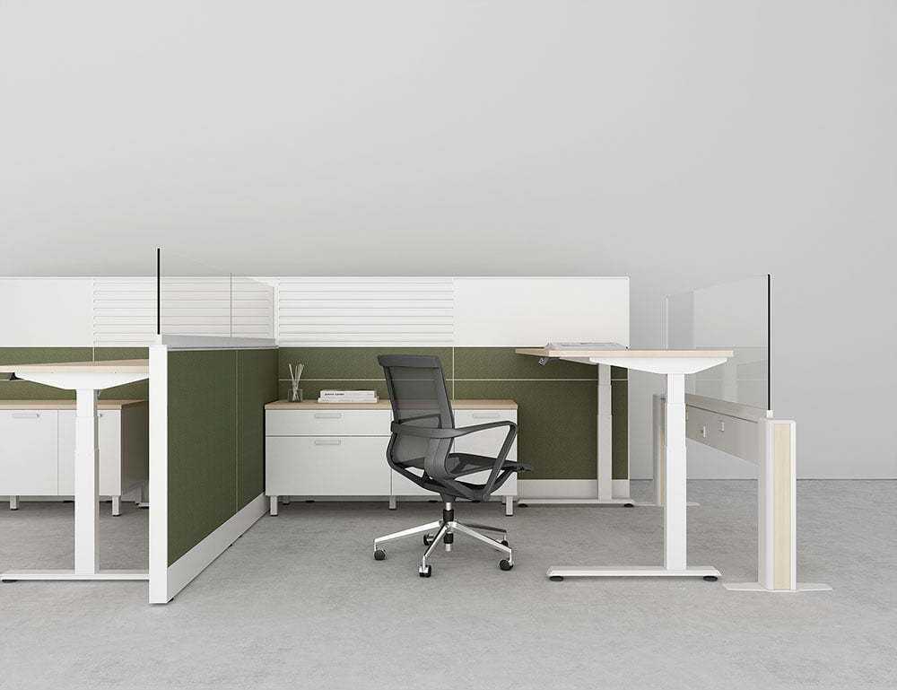 Friant Interra Panel System & My Hite Adjustable tables Friant Prov Task Chair