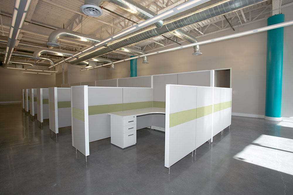 Corporate office furniture workstations and storage for fitness company South Florida