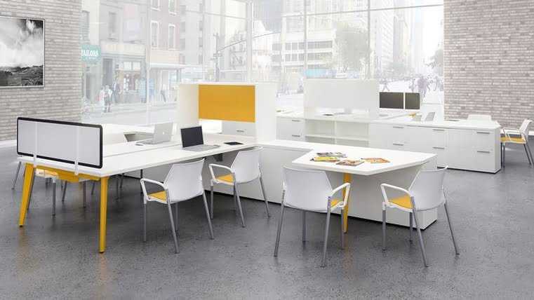 Yellow and white office furniture